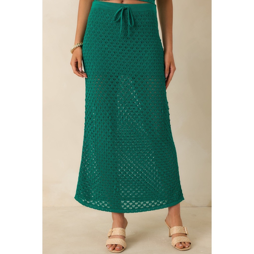 Z Supply Emerald Green Crochet Pointelle Maxi Skirt XS ZK262631 Drawstring Boho